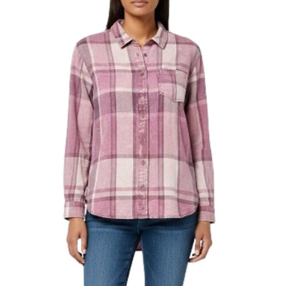Berkley Jensen Washed Plaid Shacket Pink Button Up Cotton NWT Women Size Large